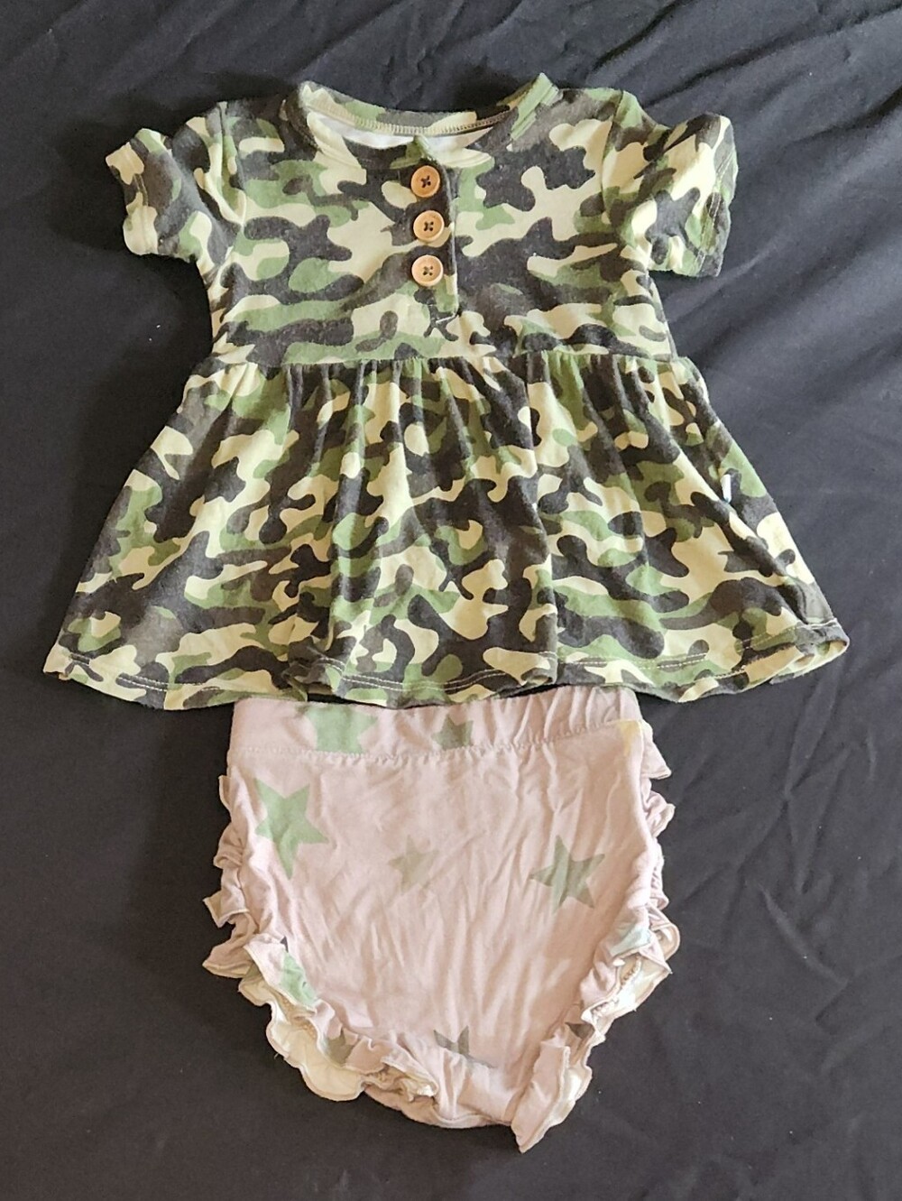 Posh Peanut Bamboo Cadet Camo Swing Top & Star Ruffle Bummies Set